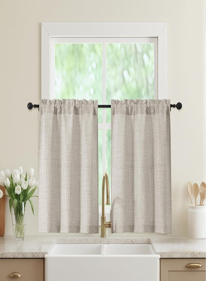 WelvetBLK Linen Kitchen Curtains 36 Inch Length 2 Panels, Light Filtering Farmhouse Faux Linen Textured Short Curtains for Windows, Small Curtain Tier for Cafe Cabinet Bathroom RV Camper, 30Wx36L Inch - Image 1
